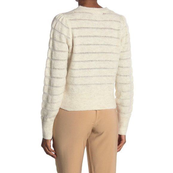 ELODIE Textured Crew Neck Knit Sweater in Ivory - Large - Picture 2 of 3